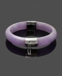 Make your look pop with fresh, pastel color. Bangle is crafted from solid jade dyed in a pretty lavender shade (10-13-1/2 mm) with sterling silver accents. Approximate diameter: 2-4/10 inches. Make your look pop with fresh, pastel color. Bangle is crafted from solid jade dyed in a pretty lavender shade (10-13-1/2 mm) with sterling silver accents. Approximate diameter: 2-4/10 inches.