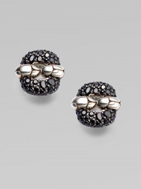 From the Kali Lava Collection. Black sapphire pavé with sterling silver accents in a small rectangular design.Black sapphire Sterling silver Width, about ½ Length, about ½ Post and omega clip backs Made in Bali From the Kali Lava Collection. Black sapphire pavé with sterling silver accents in a small rectangular design.Black sapphire Sterling silver Width, about ½ Length, about ½ Post and omega clip backs Made in Bali