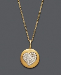 Remind yourself that love is all around. Circular pendant features a sparkling heart in round-cut diamonds (1/10 ct. t.w.). Setting and chain crafted in 14k gold. Approximate length: 18 inches. Approximate drop: 1/2 inch.