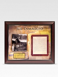 Joe DiMaggio was a model of consistency over his 13-year Yankee career - so much so that he was named an All-Star in every season he played. This piece offers a window into the legend's mind and soul: an original hand-written diary page is double-matted in a shallow shadowbox with a laser-engraved nameplate and an 8 X 10 photograph of DiMaggio on the steps at Yankee Stadium.