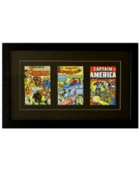 Kids and kids at heart get a visit from Earth's mightiest superheroes in this Marvel comic book art. The Avengers, Spider-Man and Captain America join forces, warding off evil from within a simple black frame. Kids and kids at heart get a visit from Earth's mightiest superheroes in this Marvel comic book art. The Avengers, Spider-Man and Captain America join forces, warding off evil from within a simple black frame.