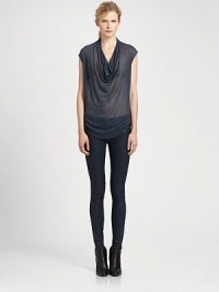 From the HELMUT capsule collection. Closet classic in a sheer silhouette with subtle ribbing and a dramatically draped cowlneck. CowlneckCap sleevesShirttail hem hits below the hipsMicro modalDry cleanMade in CanadaModel shown is 5'11 (178cm) wearing US size Small. From the HELMUT capsule collection. Closet classic in a sheer silhouette with subtle ribbing and a dramatically draped cowlneck. CowlneckCap sleevesShirttail hem hits below the hipsMicro modalDry cleanMade in CanadaModel shown is 5'11 (178cm) wearing US size Small.