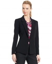 Sleek is the name of the game: Tahari by ASL's blazer features a pocketless design and a hook-and-eye front closure for a seamless, streamlined look. Sleek is the name of the game: Tahari by ASL's blazer features a pocketless design and a hook-and-eye front closure for a seamless, streamlined look.