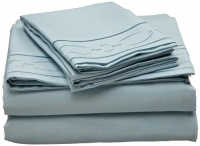 At Home Interlocking Rings Embroidered Queen 75-GSM Microfiber Sheet Set, Pale Sky At Home Interlocking Rings Embroidered Queen 75-GSM Microfiber Sheet Set, Pale Sky