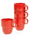 Keep the kitchen and table in check with Stax Living dinnerware. A cherry-red glaze adorns mugs for everyday use, in a shape designed for efficient stacking and storage. Perfect for small spaces!