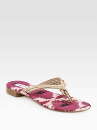 A vivid ikat print brightens this casual design, with elegantly-knotted leather details. Leather upperFabric liningLeather solePadded insoleMade in Italy A vivid ikat print brightens this casual design, with elegantly-knotted leather details. Leather upperFabric liningLeather solePadded insoleMade in Italy