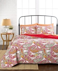 Its wake up time...add a tropical punch to your space with designs and colors that really pop! This Katia quilt features a perfect paisley pattern with quilted details all in hot hues. Reverses to solid. Its wake up time...add a tropical punch to your space with designs and colors that really pop! This Katia quilt features a perfect paisley pattern with quilted details all in hot hues. Reverses to solid.