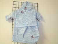 Cpk43, Knitted on Hand Knitting Machine Then Finished By Hand Crochet Infant Boys Outfit, Containing Blue Chenille with Denim Cotton Tweed Cardigan Sweater, Hat Set Trimmed with Star American Flag and Matching Blanket Cpk43, Knitted on Hand Knitting Machine Then Finished By Hand Crochet Infant Boys Outfit, Containing Blue Chenille with Denim Cotton Tweed Cardigan Sweater, Hat Set Trimmed with Star American Flag and Matching Blanket