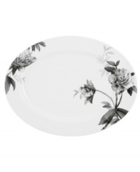 Subdued in shades of gray, the vivacious florals of Moonlit Garden dinnerware adorn this sleek oval serving platter with modern romance. In durable Lenox porcelain. Subdued in shades of gray, the vivacious florals of Moonlit Garden dinnerware adorn this sleek oval serving platter with modern romance. In durable Lenox porcelain.
