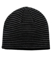 A lot more fun than a solid shade but just as easy to wear: Tallia's knit beanie in an all-over pattern of skinny stripes. A lot more fun than a solid shade but just as easy to wear: Tallia's knit beanie in an all-over pattern of skinny stripes.