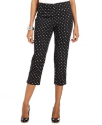 Look and feel your best in Charter Club's fun polka-dot print capris. A slimming interior tummy panel creates a smooth look. Look and feel your best in Charter Club's fun polka-dot print capris. A slimming interior tummy panel creates a smooth look.