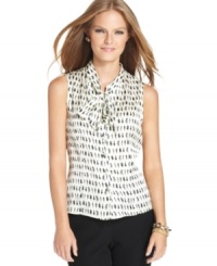 Look closer at the charming print of Tahari by ASL's silky shell and you'll discover the whimsical silhouettes of fashionable ladies of eras past! Look closer at the charming print of Tahari by ASL's silky shell and you'll discover the whimsical silhouettes of fashionable ladies of eras past!