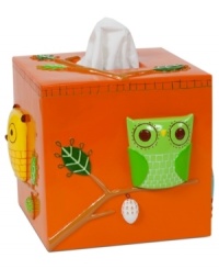 Hoo says owls only come out at night? Wise up to the new look in bath with the Give a Hoot tissue holder, featuring a whimsical owl-and-branch design in a palette that's just right, morning or midnight. Hoo says owls only come out at night? Wise up to the new look in bath with the Give a Hoot tissue holder, featuring a whimsical owl-and-branch design in a palette that's just right, morning or midnight.
