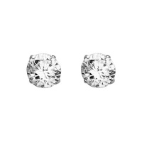 .925 Sterling Silver Rhodium Plated 5mm April Birthstone Round CZ Solitaire Basket Stud Earrings for Baby and Children & Women with Screw-back (White Topaz)