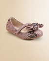 Stamped python leather ballet flats with an adjustable grip-tape strap, sweet bow and Prada logo.Adjustable grip-tape strapLeather upperRubber solePadded insoleImported