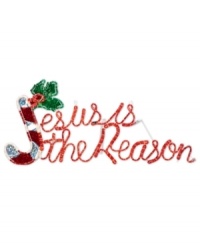 Display your views of the holiday season proudly in your home with this festive and sparkling sign proclaiming: Jesus is the Reason. Display your views of the holiday season proudly in your home with this festive and sparkling sign proclaiming: Jesus is the Reason.