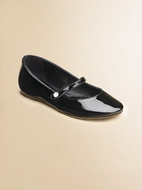 Classic Mary Janes with a pearlized logo button detail on the strap. Patent leather upper Button closure strap Fully lined Padded insole Leather sole Made in Italy Classic Mary Janes with a pearlized logo button detail on the strap. Patent leather upper Button closure strap Fully lined Padded insole Leather sole Made in Italy