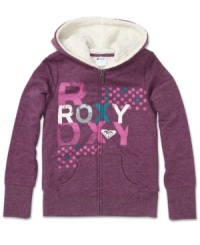 She can wrap up in cuddly style in this Roxy logo hoodie with Sherpa lining to make it extra cozy.