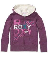 She can wrap up in cuddly style in this Roxy logo hoodie with Sherpa lining to make it extra cozy. She can wrap up in cuddly style in this Roxy logo hoodie with Sherpa lining to make it extra cozy.