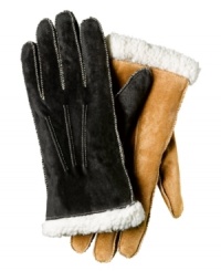 Heavy duty construction and delicate details. Contrast stitching feminizes these thickly-lined suede gloves by Isotoner. Heavy duty construction and delicate details. Contrast stitching feminizes these thickly-lined suede gloves by Isotoner.