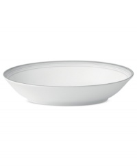 Band together around dinnerware that's equally suited for every day and entertaining. Clean lines and shades of gray in white bone china define the Islington serving bowl with easy sophistication. From Royal Doulton.