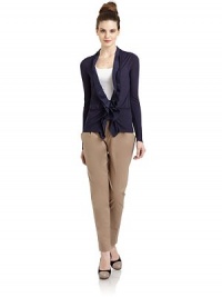 THE LOOKRibbed, rolled v-neck with silk ruffled accent Front button closureLong ribbed cuff sleeves Perforated details at shoulders Front patch pockets with ribbed, rolled detailRibbed hem THE FITAbout 26 from shoulder to hemTHE MATERIALRayon/nylonAccent: silkCARE & ORIGINDry cleanImportedModel shown is 5'10 (177cm) wearing US size 4. THE LOOKRibbed, rolled v-neck with silk ruffled accent Front button closureLong ribbed cuff sleeves Perforated details at shoulders Front patch pockets with ribbed, rolled detailRibbed hem THE FITAbout 26 from shoulder to hemTHE MATERIALRayon/nylonAccent: silkCARE & ORIGINDry cleanImportedModel shown is 5'10 (177cm) wearing US size 4.