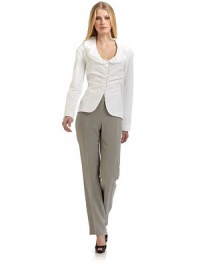 THE LOOKRound, ruched bubble collarFront clear, round button closureRuched frontLong sleeves THE FITAbout 25 from shoulder to hemTHE MATERIAL57% polyamide/43% cottonFully linedCARE & ORIGINDry cleanImportedModel shown is 5'10 (177cm) wearing US size 4. THE LOOKRound, ruched bubble collarFront clear, round button closureRuched frontLong sleeves THE FITAbout 25 from shoulder to hemTHE MATERIAL57% polyamide/43% cottonFully linedCARE & ORIGINDry cleanImportedModel shown is 5'10 (177cm) wearing US size 4.