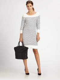 Easy-chic sweaterdress in a quirky, contrasting pattern with a ribbed boatneck and three-quarter sleeves. Ribbed boatneckThree-quarter sleevesRibbed cuffs and hemAbout 22 from natural waistCotton/polyesterDry cleanImportedModel shown is 5'10 (177cm) wearing US size Small. Easy-chic sweaterdress in a quirky, contrasting pattern with a ribbed boatneck and three-quarter sleeves. Ribbed boatneckThree-quarter sleevesRibbed cuffs and hemAbout 22 from natural waistCotton/polyesterDry cleanImportedModel shown is 5'10 (177cm) wearing US size Small.