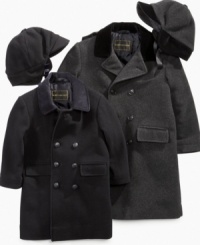 A forever classic double breasted wool blend coat with matching riding hat from S. Rothschild. A forever classic double breasted wool blend coat with matching riding hat from S. Rothschild.