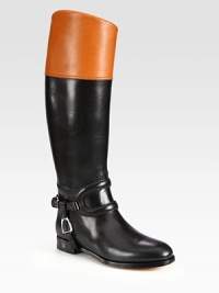 Supple leather in contrasting tones form this equestrian-inspired silhouette, finished with polished buckle straps. Stacked heel, 1 (25mm)Shaft, 16½Leg circumference, 14½Leather upperLeather lining and solePadded insoleMade in ItalyOUR FIT MODEL RECOMMENDS ordering one half size up as this style runs small. Supple leather in contrasting tones form this equestrian-inspired silhouette, finished with polished buckle straps. Stacked heel, 1 (25mm)Shaft, 16½Leg circumference, 14½Leather upperLeather lining and solePadded insoleMade in ItalyOUR FIT MODEL RECOMMENDS ordering one half size up as this style runs small.
