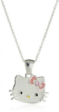 Hello Kitty Silver Pink Large Crystal Accent Pendant Necklace Hello Kitty Silver Pink Large Crystal Accent Pendant Necklace
