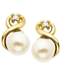 Get caught in a loving embrace. These loop earrings, crafted from 10k gold, offer cultured freshwater pearls and diamond accents for a sparkling touch. Approximate drop: 3/8 inch. Approximate width: 1/5 inch. Get caught in a loving embrace. These loop earrings, crafted from 10k gold, offer cultured freshwater pearls and diamond accents for a sparkling touch. Approximate drop: 3/8 inch. Approximate width: 1/5 inch.