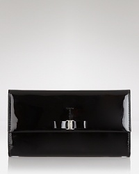 Salvatore Ferragamo's ever-chic wallet gets prettier in glossy patent leather. Fourteen credit card pockets add practicality, while the brand's signature bow detailing is a feminine touch. Salvatore Ferragamo's ever-chic wallet gets prettier in glossy patent leather. Fourteen credit card pockets add practicality, while the brand's signature bow detailing is a feminine touch.