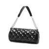 New Fashion Korean Lady Women Black Grid PU Leather Clutch Purse Wallet Evening Bag w/Shoulder Strap