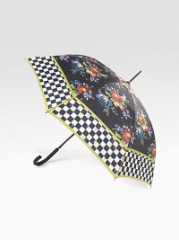 A gorgeous floral print edged in a painterly checked border will brighten any rainy day.Rubberized handleMetal frameOpen diameter, about 40Folded length, about 33NylonImported A gorgeous floral print edged in a painterly checked border will brighten any rainy day.Rubberized handleMetal frameOpen diameter, about 40Folded length, about 33NylonImported