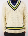 Polo Ralph Lauren Men's Cream Cricket Pull Over Knit V-Neck Sweater Cream White-Large