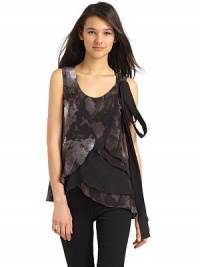 THE LOOKAbstract floral print silk crepe de chine layered over solid silk chiffonCrossover contour frontScoop necklineSleevelessLong draped ties at one shoulderAsymmetrical hemTHE FITAbout 27 from shoulder to hem at longest pointTHE MATERIALSilkCARE & ORIGINDry cleanImportedModel shown is 5'10 (177cm) wearing US size 4. THE LOOKAbstract floral print silk crepe de chine layered over solid silk chiffonCrossover contour frontScoop necklineSleevelessLong draped ties at one shoulderAsymmetrical hemTHE FITAbout 27 from shoulder to hem at longest pointTHE MATERIALSilkCARE & ORIGINDry cleanImportedModel shown is 5'10 (177cm) wearing US size 4.