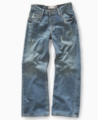 For the rough and rugged boy who loves his faded blues. In a boot-cut style washed and worn for a lived-in look, these Levi's Boys Husky jeans are sure to be his favorite. For the rough and rugged boy who loves his faded blues. In a boot-cut style washed and worn for a lived-in look, these Levi's Boys Husky jeans are sure to be his favorite.