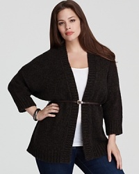 Finished with an exaggerated ribbed trim, this MICHAEL Michael Kors Plus cardigan lends artisan inspiration to your daily look. Belt the waist for a flattering silhouette. Finished with an exaggerated ribbed trim, this MICHAEL Michael Kors Plus cardigan lends artisan inspiration to your daily look. Belt the waist for a flattering silhouette.