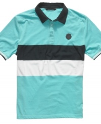Kick your casual wardrobe up a notch with the fresh color-blocked style of this Sean John polo shirt. Kick your casual wardrobe up a notch with the fresh color-blocked style of this Sean John polo shirt.