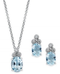 Beautiful in blue. This sterling silver jewelry set from Victoria Townsend dazzles with light blue topaz (7-1/2 ct. t.w.) and glistening diamond accents. Approximate length (necklace): 18 inches. Approximate drop (pendant): 1/2 inch. Approximate drop (earrings): 1/2 inch. Beautiful in blue. This sterling silver jewelry set from Victoria Townsend dazzles with light blue topaz (7-1/2 ct. t.w.) and glistening diamond accents. Approximate length (necklace): 18 inches. Approximate drop (pendant): 1/2 inch. Approximate drop (earrings): 1/2 inch.