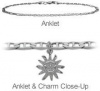10 Inch Sterling Silver Sun Charm Flat Gucci Anklet