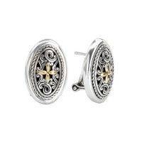 925 Silver Oval Celtic-Design Cross Earrings with 18k Gold Accents 925 Silver Oval Celtic-Design Cross Earrings with 18k Gold Accents