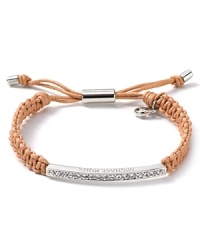 Tie on bold style with this wrap bracelet from MICHAEL Michael Kors. Crafted from woven cord and accented by a silver-plated pave bar, it perfects effortless glamor.