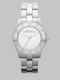 A classic timepiece with a logo etched bezel. Quartz movementWater resistant to 5 ATMRound brushed stainless steel case, 36.5mm (1.5)Logo bezelBrushed silver dialSecond hand Brushed stainless steel link braceletImported A classic timepiece with a logo etched bezel. Quartz movementWater resistant to 5 ATMRound brushed stainless steel case, 36.5mm (1.5)Logo bezelBrushed silver dialSecond hand Brushed stainless steel link braceletImported