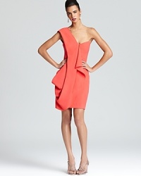In a good-enough-to-eat strawberry hue, Shoshanna's sorbet-tinted one shoulder dress shows off lush draping. In a good-enough-to-eat strawberry hue, Shoshanna's sorbet-tinted one shoulder dress shows off lush draping.