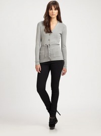 An impeccable design made from stretch silk featuring a self-tie belt for a well-defined silhouette.V-neckLong sleevesDropped shouldersRibbed trimButton frontSelf-tie beltCord endsPatch pocketsLogo detail at back88% silk/9% polyamide/3% elastaneDry cleanImported Model shown is 5'9½ (176cm) wearing US size Small. An impeccable design made from stretch silk featuring a self-tie belt for a well-defined silhouette.V-neckLong sleevesDropped shouldersRibbed trimButton frontSelf-tie beltCord endsPatch pocketsLogo detail at back88% silk/9% polyamide/3% elastaneDry cleanImported Model shown is 5'9½ (176cm) wearing US size Small.