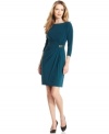 Evan Picone's petite sheath is updated with hardware at the hip and flattering gathered details.