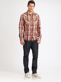 Rich indigo wash and contrast stitching defines this denim classic, rendered in premium cotton and slightly tapered through the leg.Five-pocket styleInseam, about 34CottonMachine washMade in USA Rich indigo wash and contrast stitching defines this denim classic, rendered in premium cotton and slightly tapered through the leg.Five-pocket styleInseam, about 34CottonMachine washMade in USA