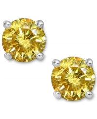 Add a pop of sunshine-bright color, in one small drop. These sparkling stud earrings feature round-cut yellow diamonds (1 ct. t.w.) in a four-prong setting of 14k white gold. Approximate diameter: 1/5 inch.
